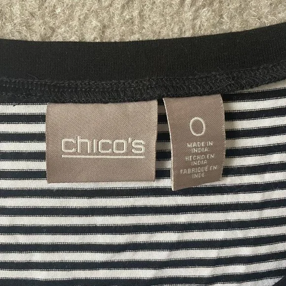 Chico's Shirt Womens 0 (Small) Black White Striped Tunic Handkerchief Hem Casual - Picture 3 of 7